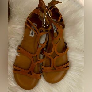 Steve Madden cognac brown leather gladiator sandals with zipper detailing, EUC